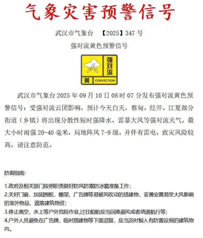 风险预警：雷电暴雨，阵风9级，今天到武汉！