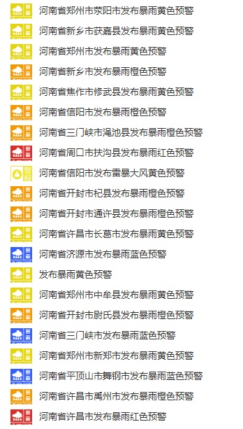 60个！河南预警信号汇总，三地发布暴雨红色预警
