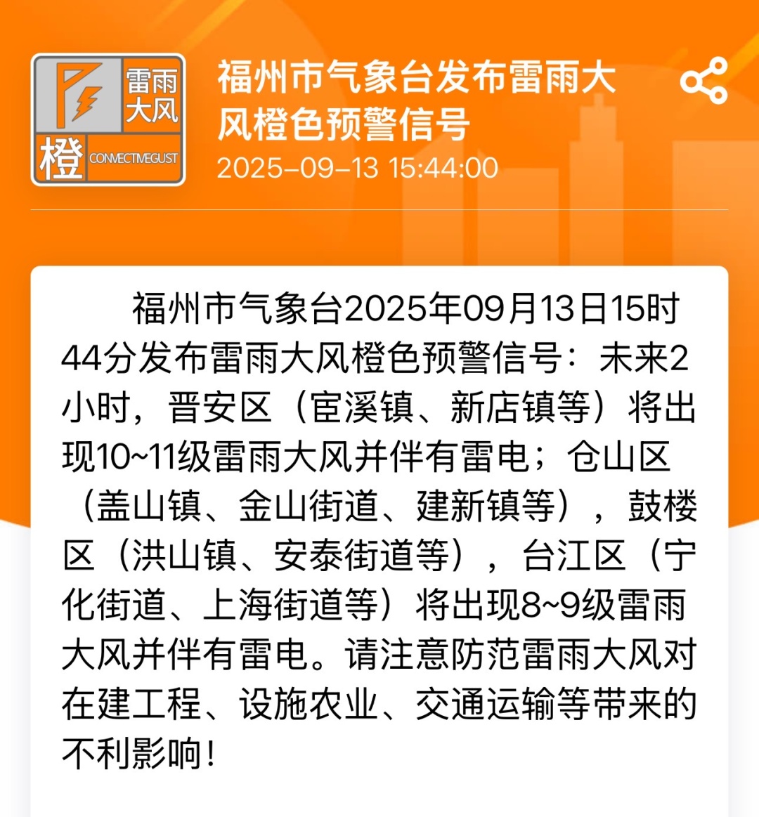 橙色预警！已抵达福州主城区！这波有点猛……