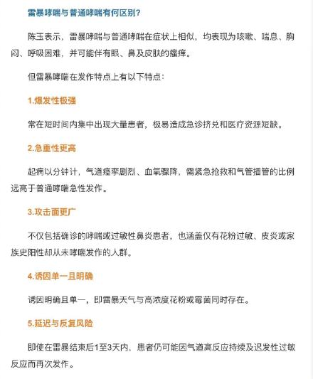 医生提醒：雷暴加花粉会让哮喘风险增加