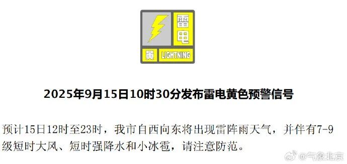 局地阵风10级+小冰雹+短时强降雨，北京发布大风雷电双预警