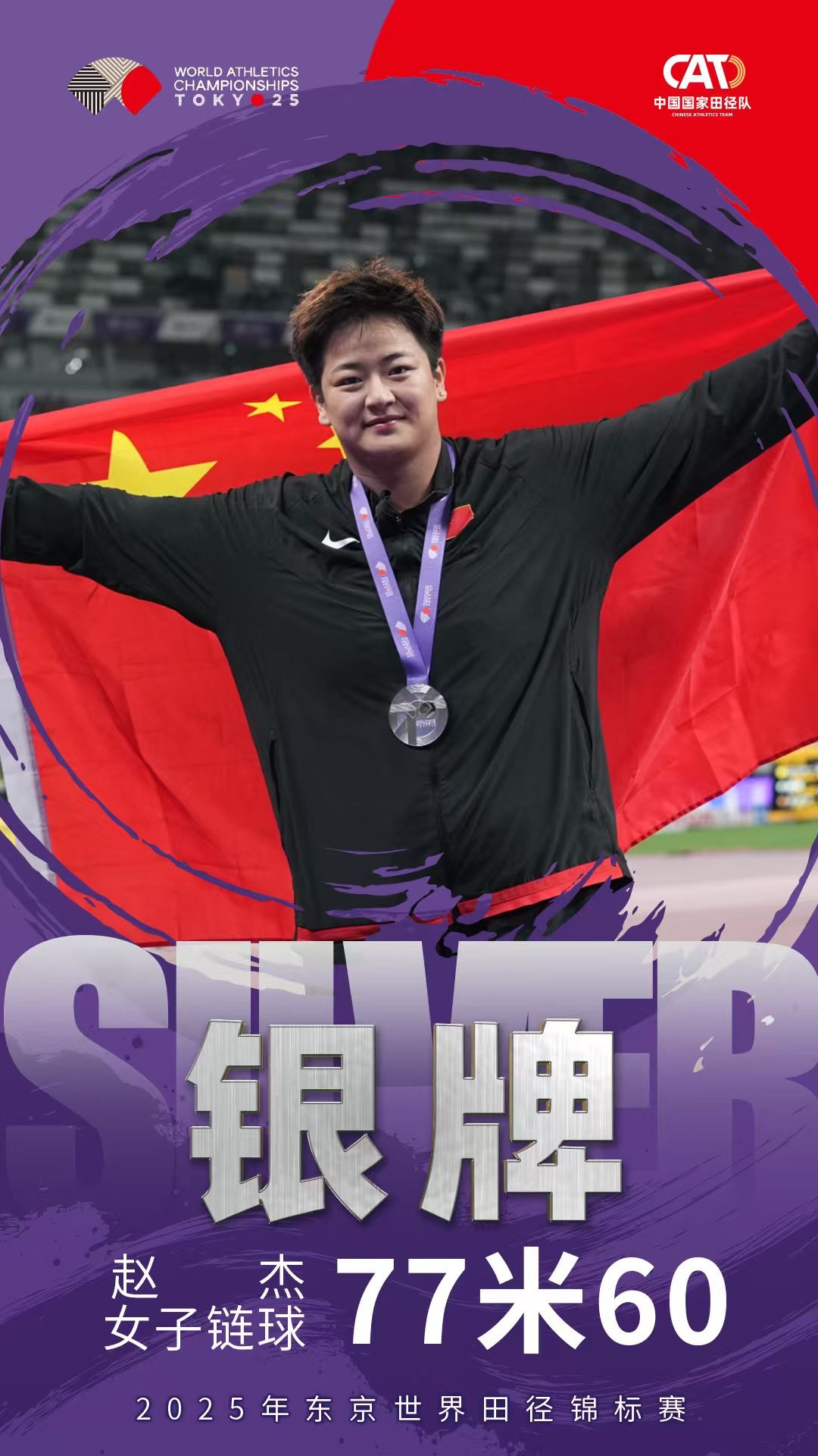 赵杰、张家乐夺得东京田径世锦赛女子链球银、铜牌