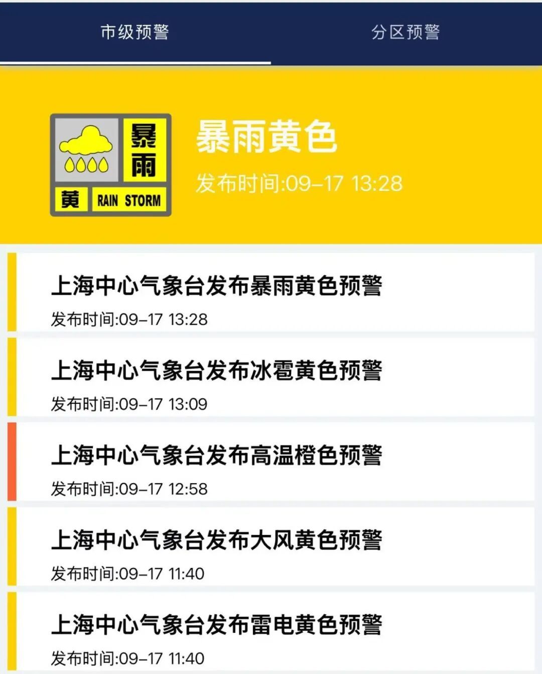 高温橙、暴雨黄、冰雹黄！今天，上海人继续见证历史！天气破纪录，晚高峰出行要注意→