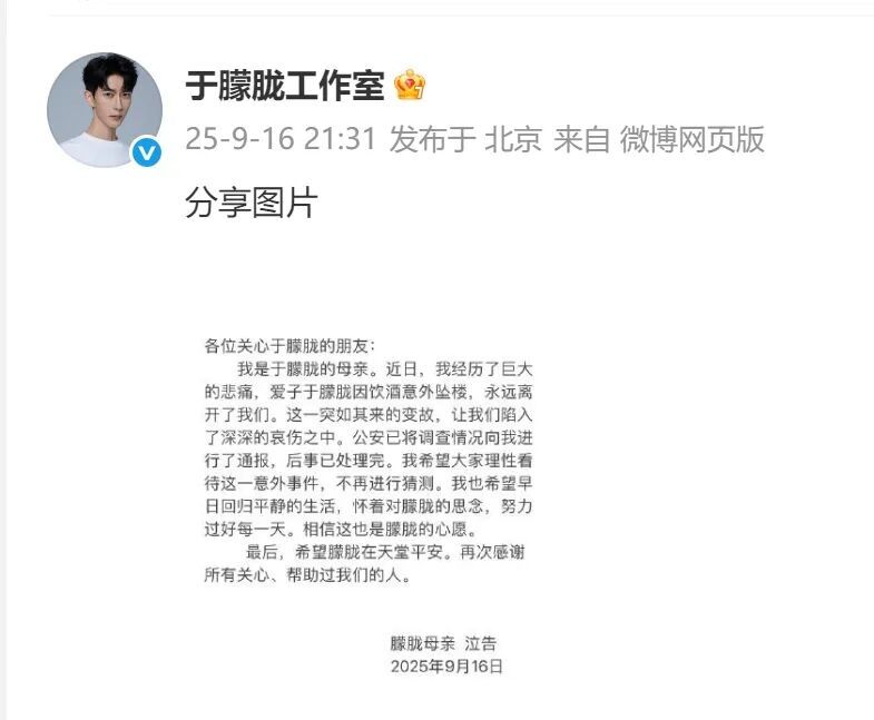 于朦胧母亲公布儿子死亡原因