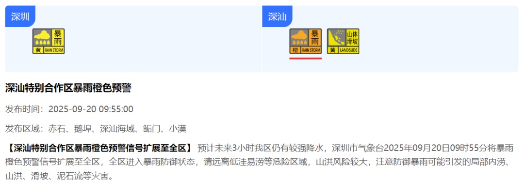双台风接力影响！深圳分区暴雨预警生效！广东或迎超强台风“桦加沙”