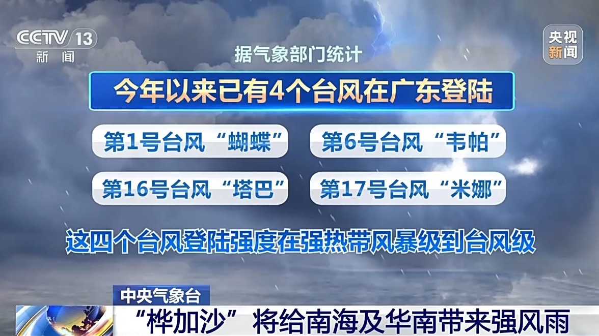 台风“桦加沙”已达17级以上，南海及华南将有强风雨