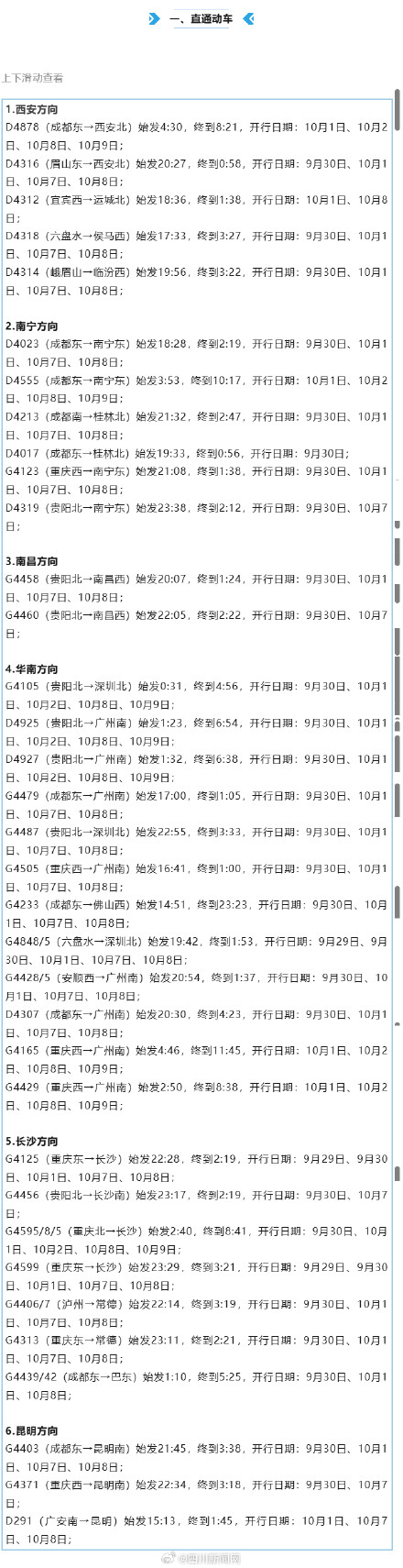 还没抢到票的看过来！国庆中秋假期这些成都出发动车加开