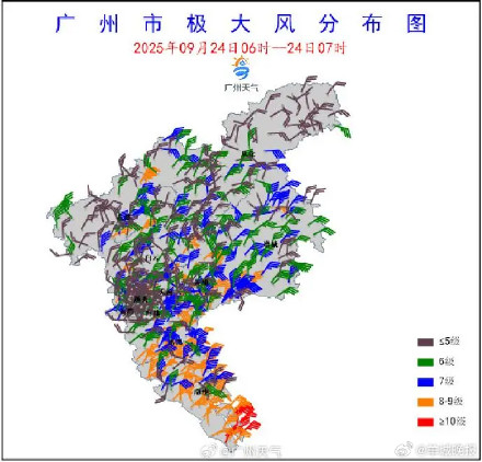 广州今天将吹强烈东北风，部分站点录得10～12级阵风