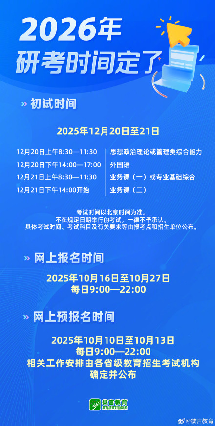 转发提醒！2026考研初试12月20日至21日