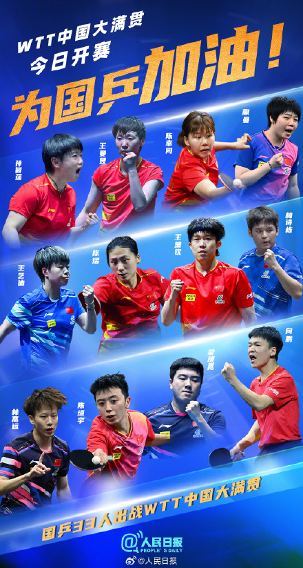 为国乒加油！WTT中国大满贯今天开赛