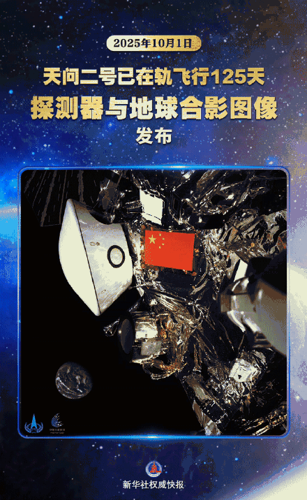 五星红旗与地球同框  国家航天局发布天问二号最新影像