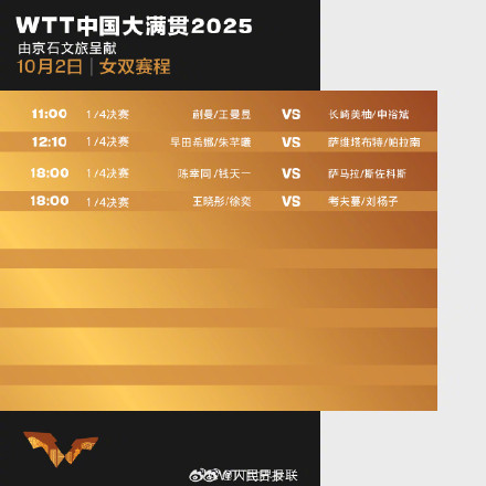 加油！王楚钦孙颖莎等今日继续出战