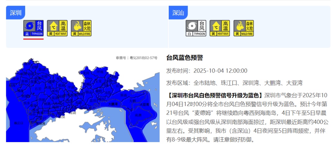 8级阵风＋暴雨！深圳台风蓝色预警信号发布