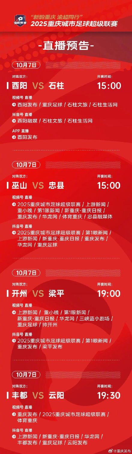 8场比赛，长假最后两天看“渝超”！