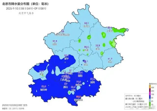北京城区降水已达暴雨量级 立秋后气温首次跌破10℃