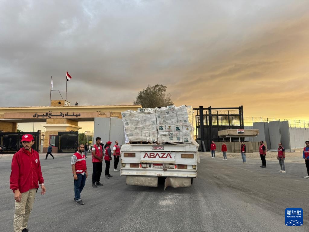 援助物资经拉法口岸进入加沙