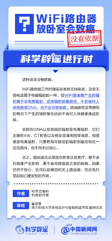 WiFi路由器放卧室会致癌吗？