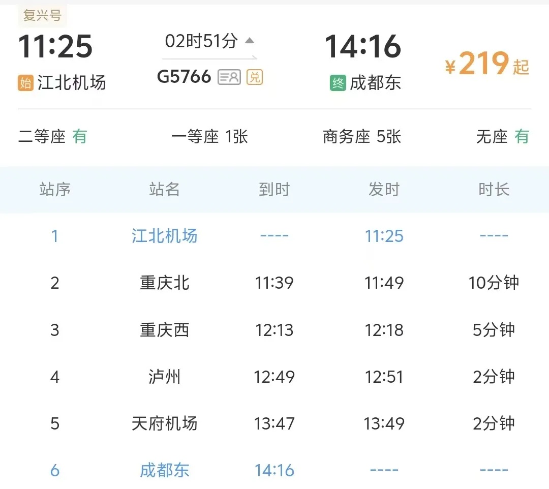 重庆机场高铁站，可往返西安、长沙等地！