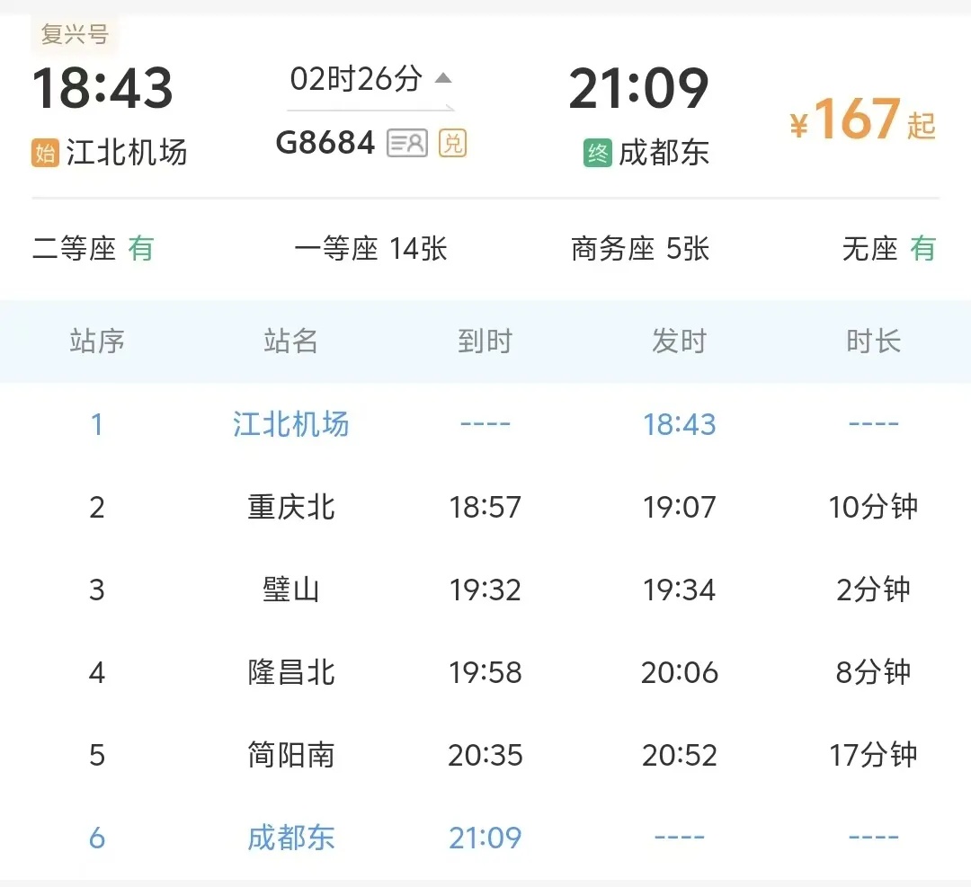 重庆机场高铁站，可往返西安、长沙等地！
