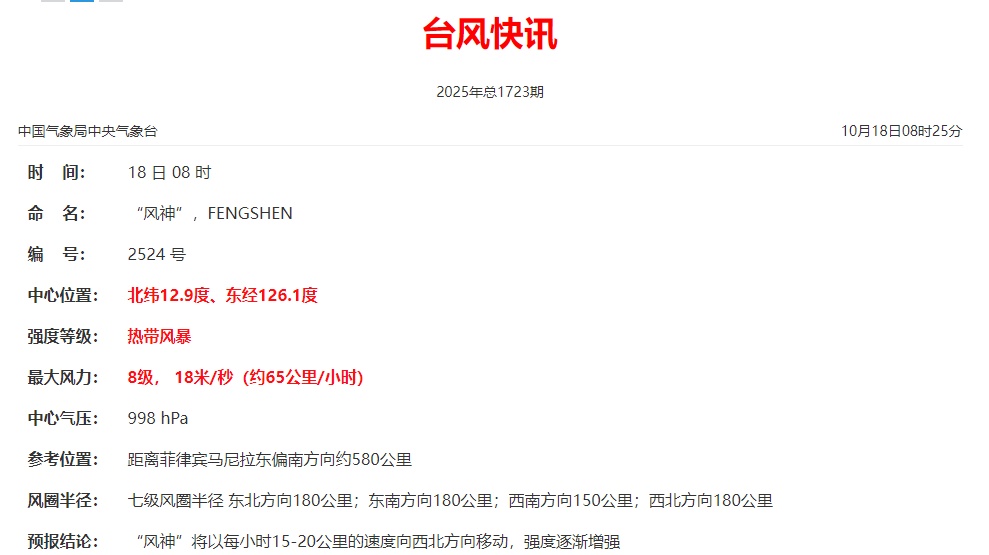 台风“风神”生成！路径公布！