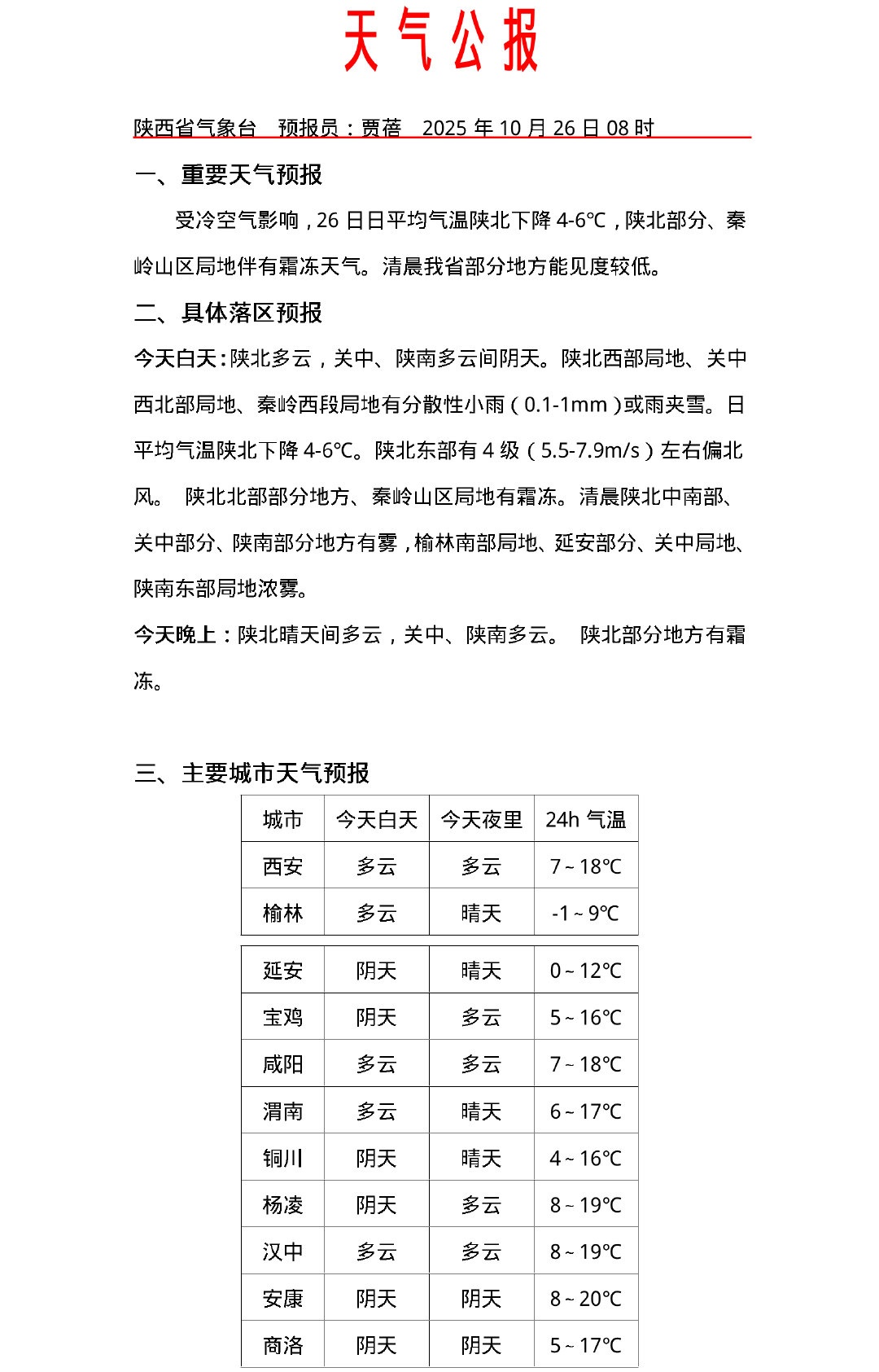 霜冻预警！平均气温下降4-6℃！局地小雨、雨夹雪，陕西发布未来多日天气预报→
