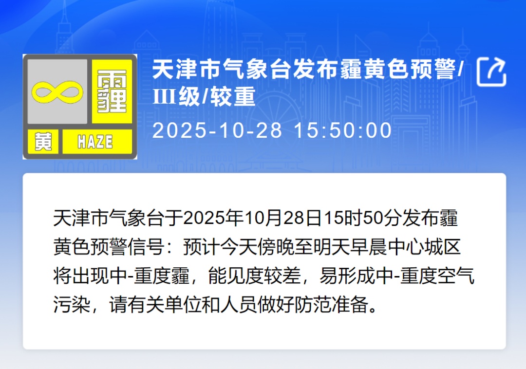 天津发布双预警!中重度污染!明天有雨!周末大风降温! 天津发布双预警!中重度污染!明天有雨!周末大风降温!