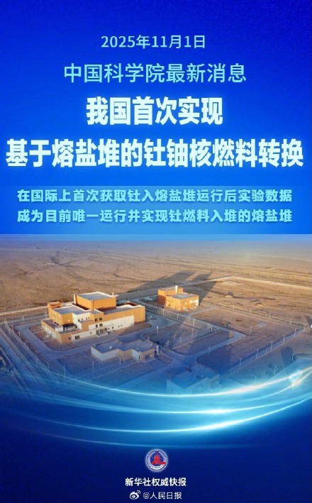 我国首次实现基于熔盐堆的钍铀核燃料转换 我国首次实现基于熔盐堆的钍铀核燃料转换
