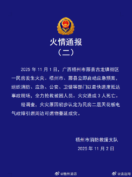 广西梧州一民房火灾致3死 广西梧州一民房火灾致3死