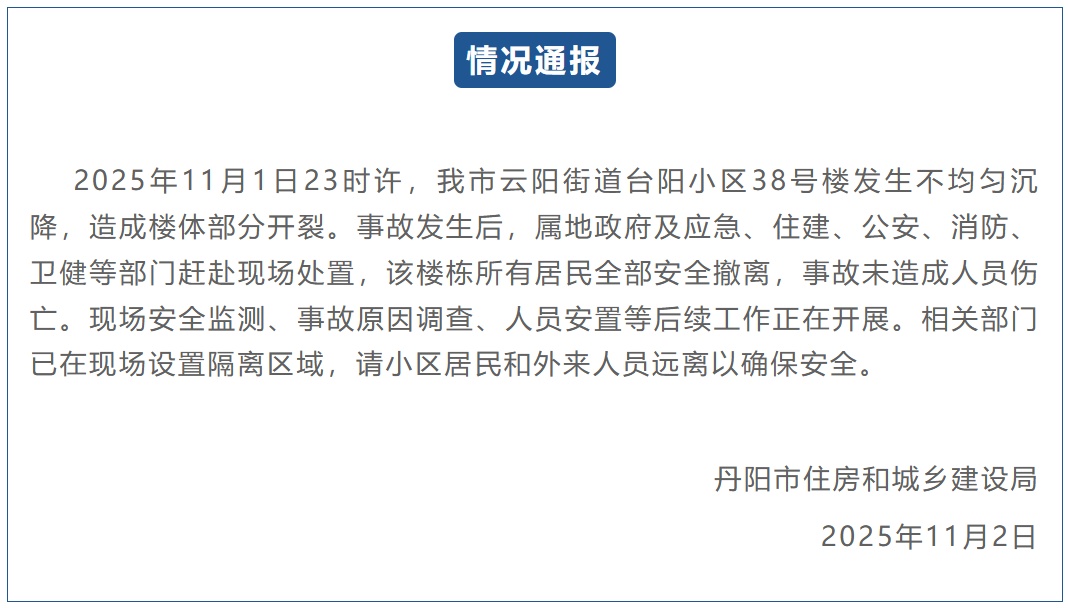 江苏丹阳一小区楼体开裂，所有居民全部撤离