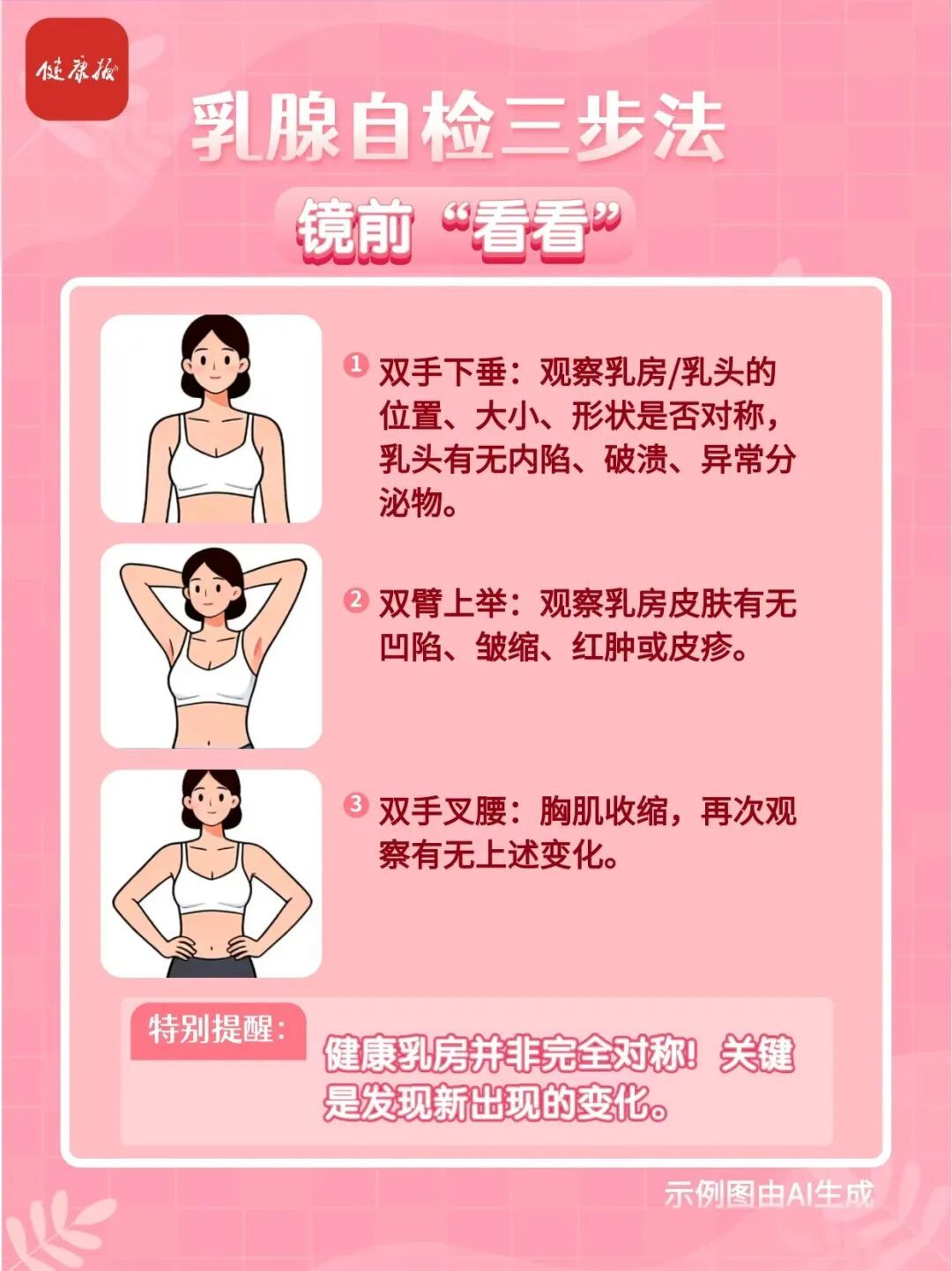 乳腺自检三步法，给你摸得到的安全感