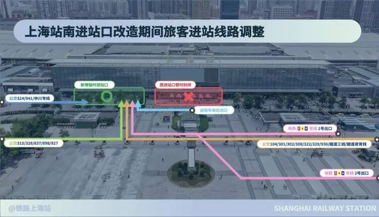 上海站南进站口明起升级改造，今后换乘出租、地铁有望“雨天不淋、晴天不晒”