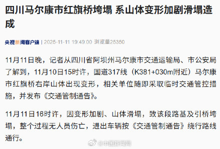 四川阿坝红旗桥垮塌原因公布