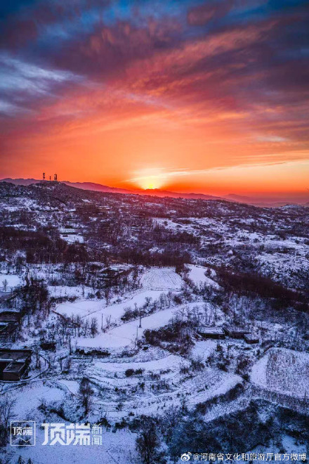 雪景晚霞同框的郑州有多浪漫