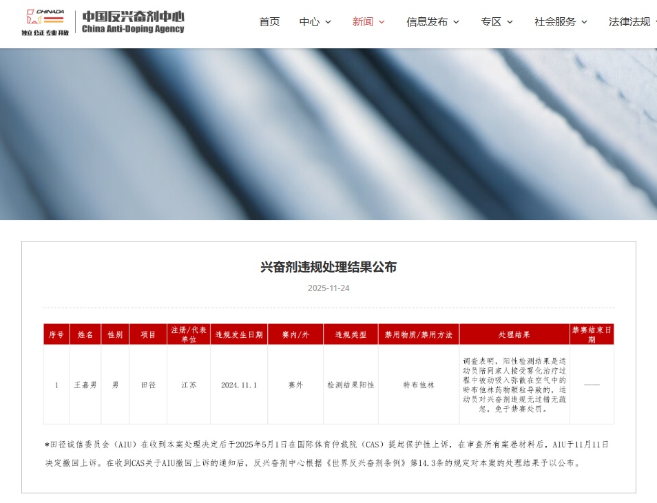 跳远世界冠军王嘉男,免于禁赛处罚 跳远世界冠军王嘉男,免于禁赛处罚