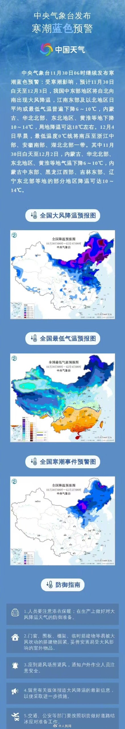 注意防护！大风寒潮台风3预警齐发
