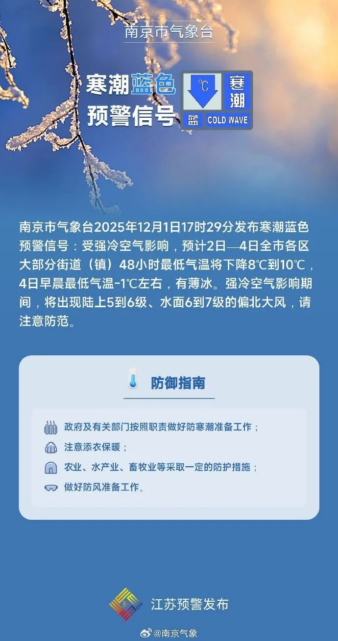 暴跌10℃+7级大风！有薄冰！南京最新预测