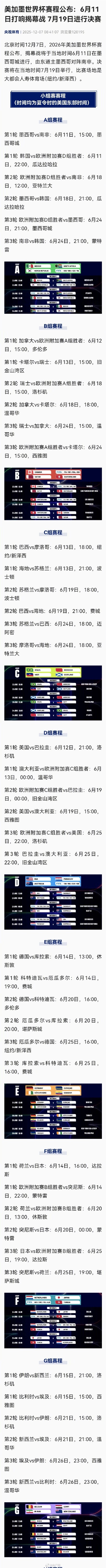 美加墨世界杯赛程速览