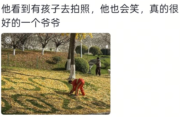 “工作没有磨灭浪漫”，南京环卫工人将落叶扫成打卡点，网友：这是他给秋天的一封信