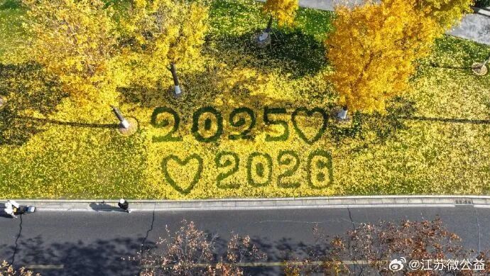 “工作没有磨灭浪漫”，南京环卫工人将落叶扫成打卡点，网友：这是他给秋天的一封信