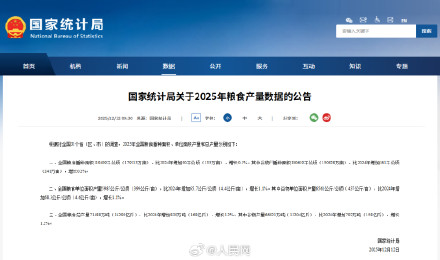 2025年全国粮食总产量71488万吨，增长1.2%