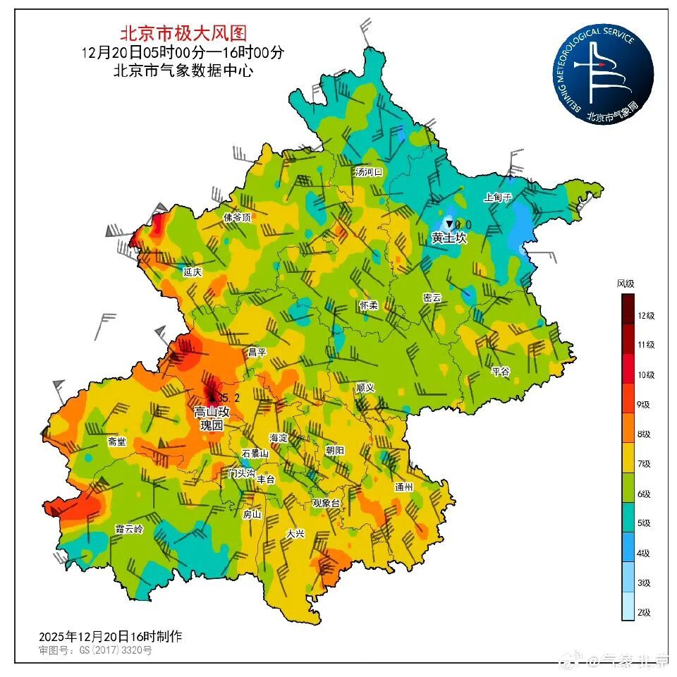 北京今天风速极大值出现在这里,达12级 北京今天风速极大值出现在这里,达12级