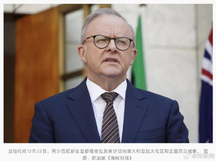 澳媒：澳大利亚总理就邦迪滩枪击事件向澳犹太社区和全国民众道歉