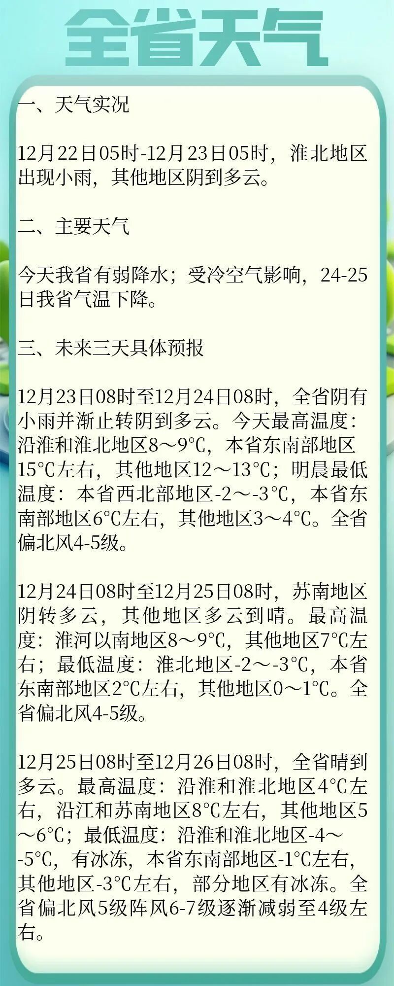 强冷空气发力！江苏发布预警：12市最低温下降8～9℃，其他地区下降6～7℃