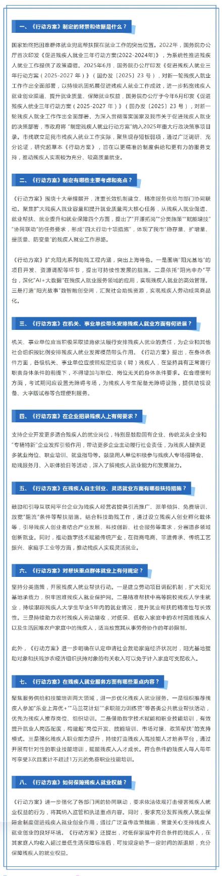 加强残疾人就业帮扶！《上海市促进残疾人就业三年行动方案》发布