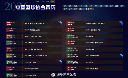 中国篮协公布2026赛历 中国篮协公布2026赛历