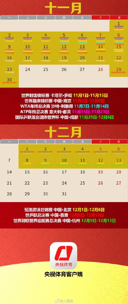 收藏！2026年体育赛历来了