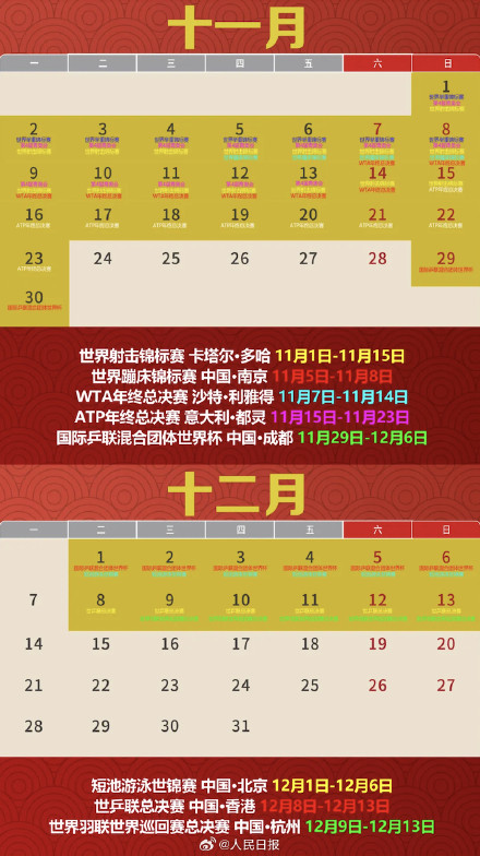 速速收好！2026年体育赛历