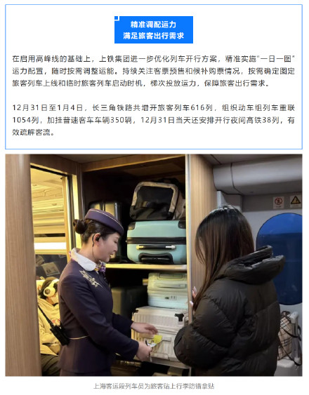 客流火爆！长三角铁路2026年元旦假期三天发送旅客974.8万人次