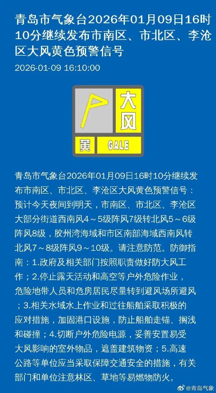 较强冷空气发货！青岛连发大风预警，降温+小阵雪马上就到