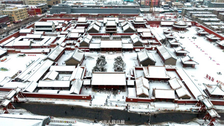 航拍雪中沈阳故宫，唯美浪漫